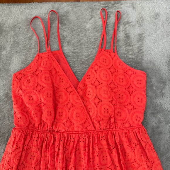 J. Crew Coral Eyelet Strappy Midi Dress Women's size 4 100% Cotton - Picture 3 of 7